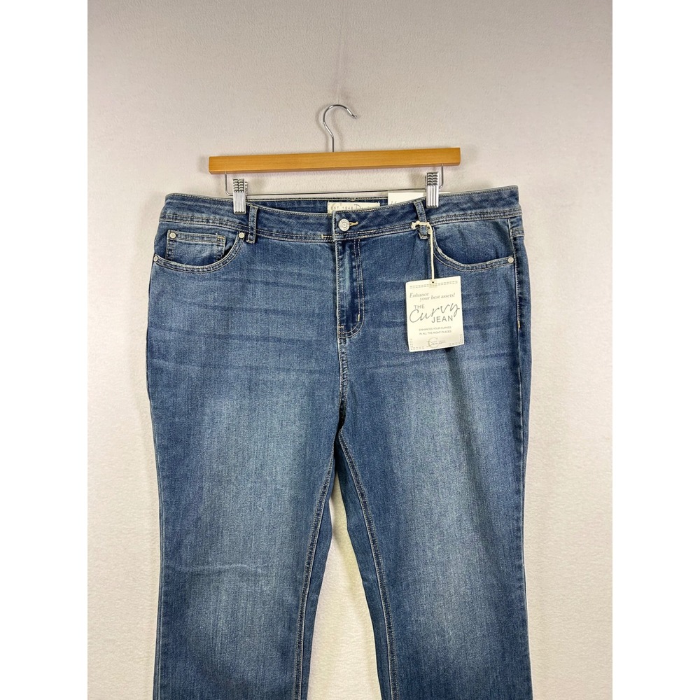 C Denim Est 1946 Curvy Jeans Womens 14 Blue New Studded Floral Raw Hem Mid Rise - Picture 4 of 10